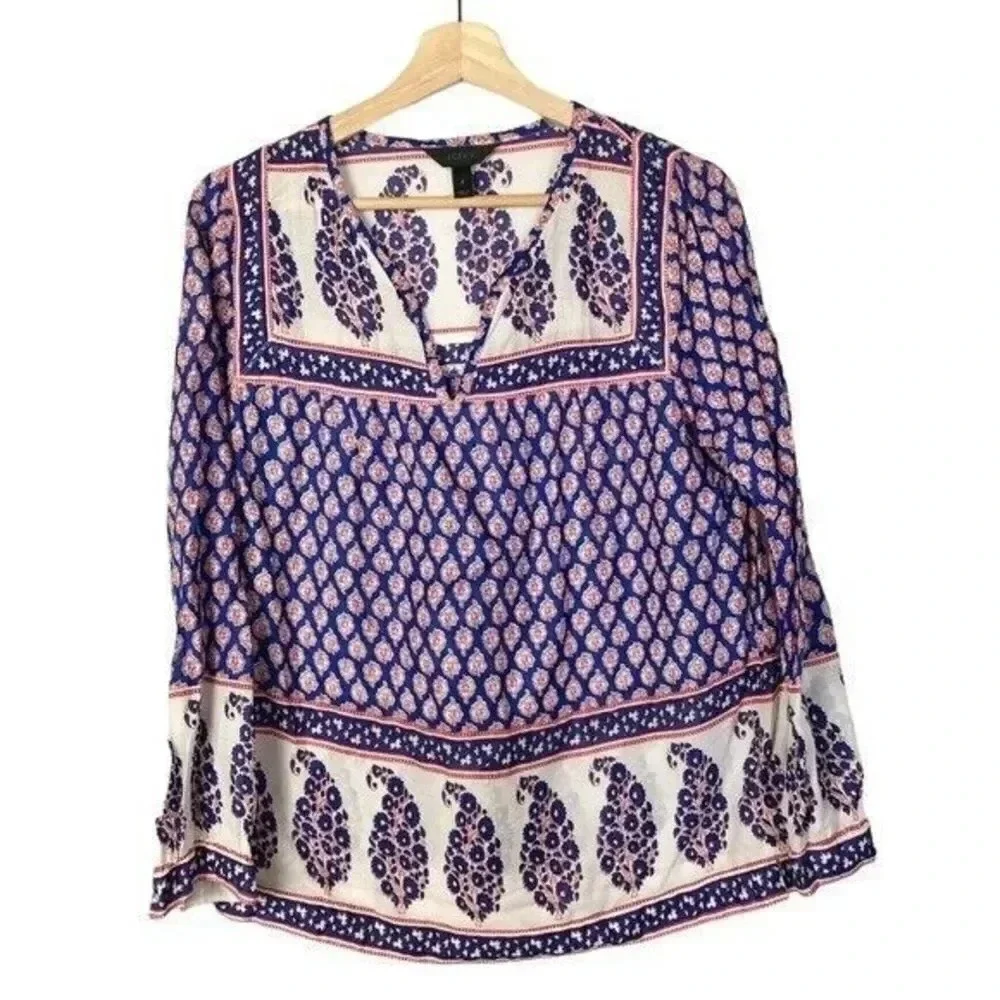 J. Crew Red White & Blue Mixed Paisley Long Sleeve Top 6